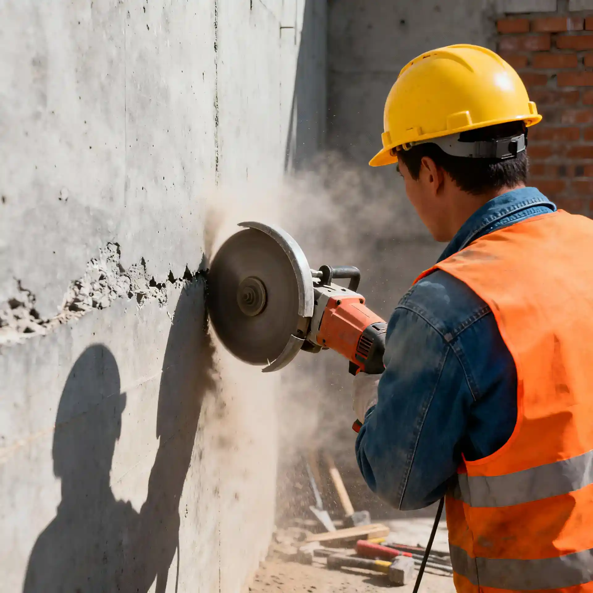 Beotonskæring på betonvæg.
