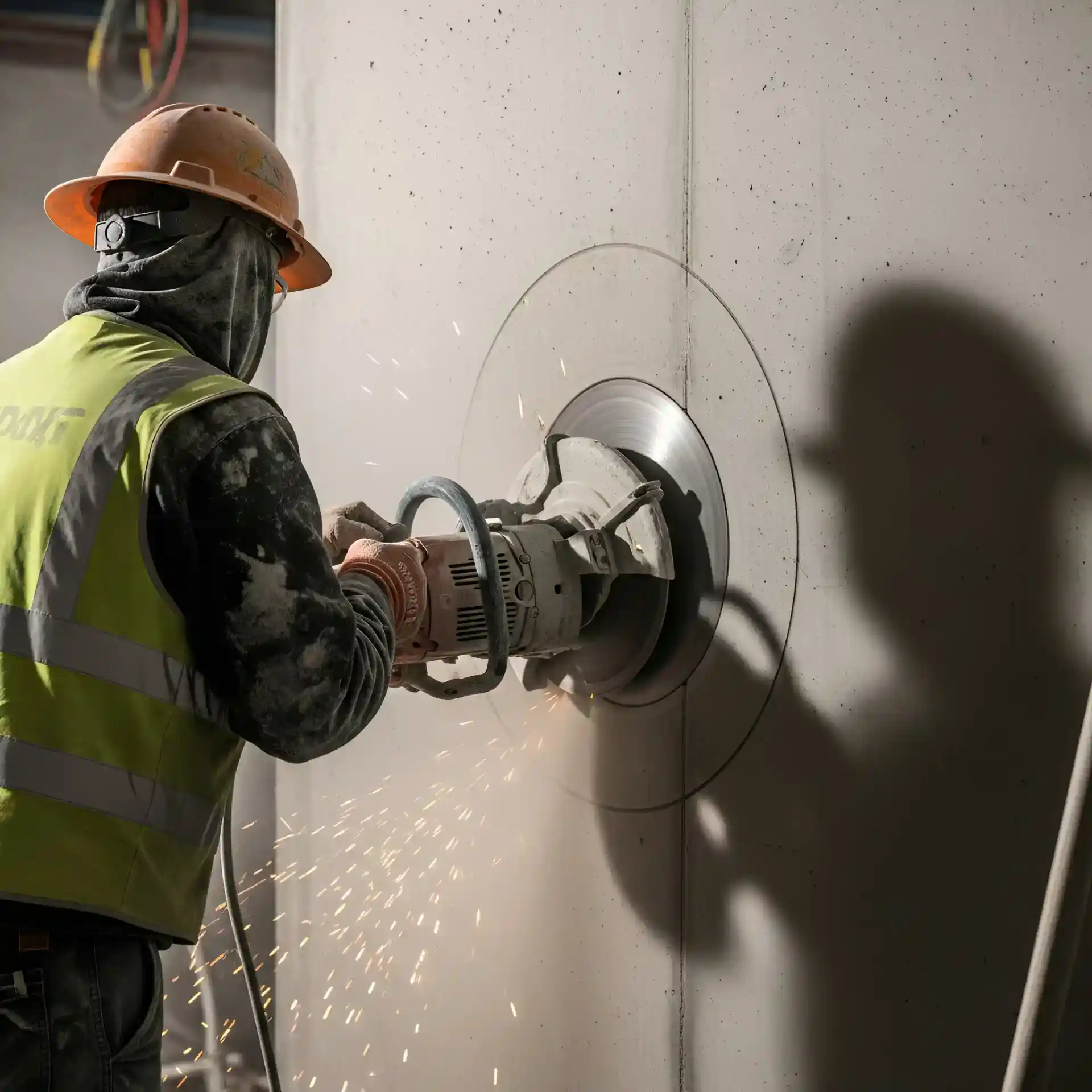 Blå at arbejde med vægopmåling og skæring til byggeprojekter.