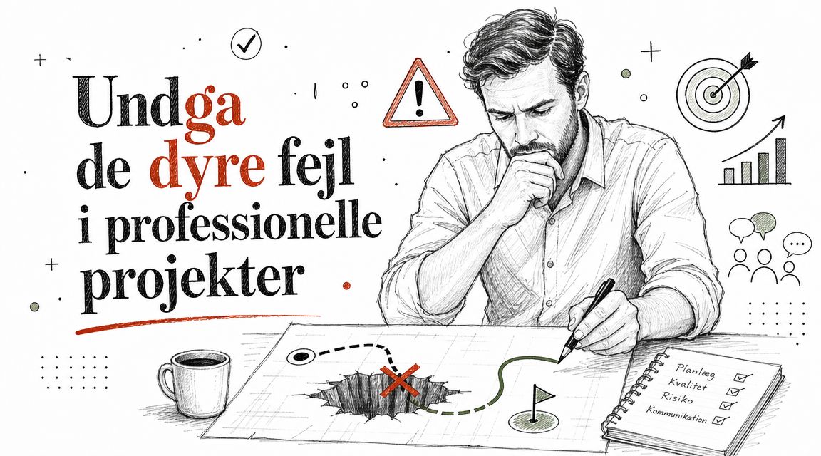 En mand tegner på et kort for at undgå dyre fejl i professionelle projekter i denne illustration.